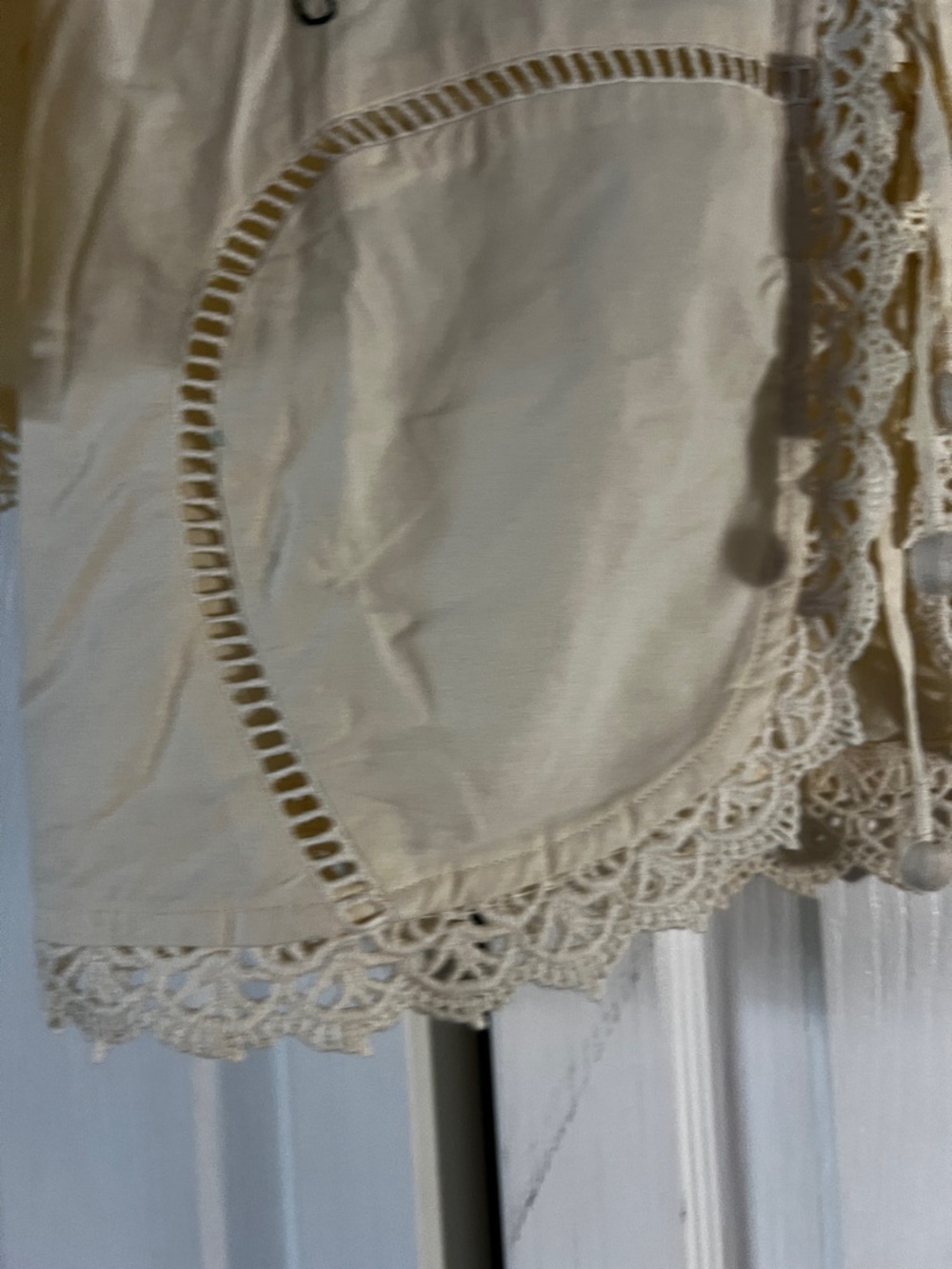 Embroidered Lace-Trim Cream Blouse - Picture 5 of 12